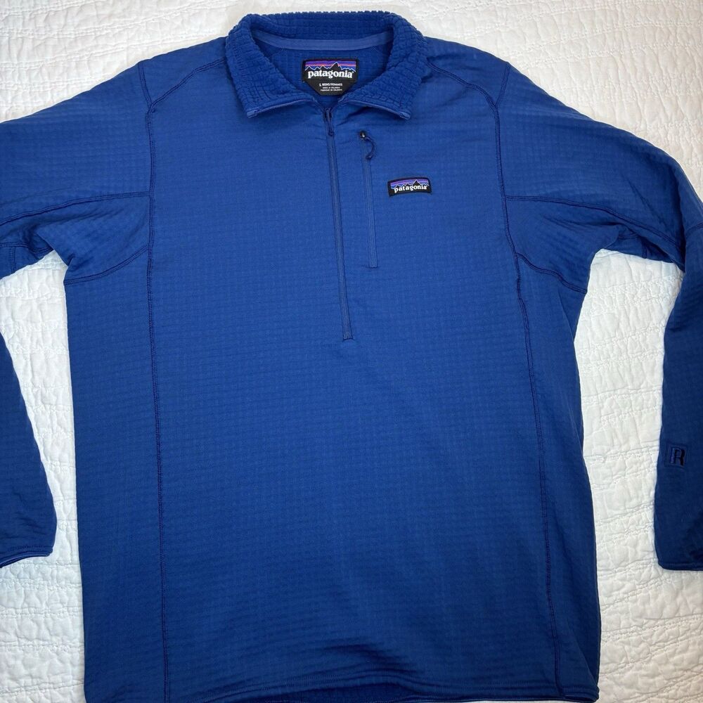 Patagonia Mens R1 fleece pullover Lg blue long sleeve polartec power grid fabric